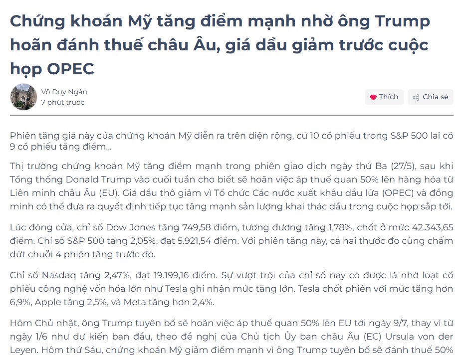 Điểm tin tài chính ngày 28/05/2025